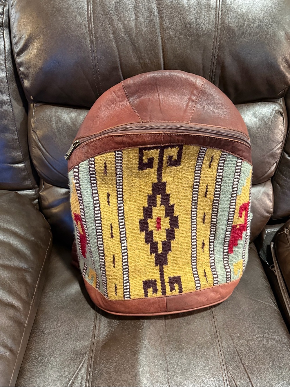 American Darling Brown Leather & Yellow Patterned Backpack